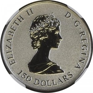 Аверс монеты Канада, 150 долларов, 2018, 30 лет платиновому кленовому листу