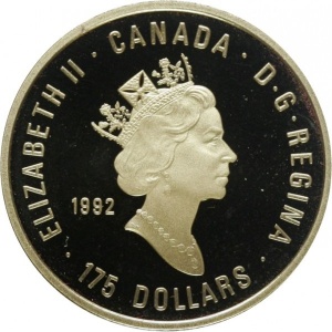 Аверс монеты Канада, 175 долларов, 1992, 100 лет Олимпийским играм