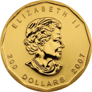 Аверс монеты Канада, 200 долларов, 2007, Кленовый лист /Листья влево/