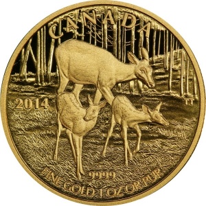 Реверс монеты Канада, 200 долларов, 2014, Белохвостый олень