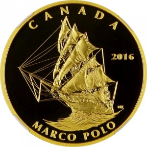 Реверс монеты Канада, 200 долларов, 2016, Парусные суда - Marco Polo