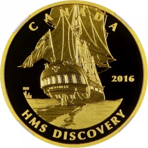 Реверс монеты Канада, 200 долларов, 2016, Парусные суда - HMS Discovery