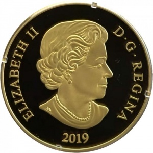 Аверс монеты Канада, 250 долларов, 2019, Сапфировая тиара Ее Величества Королевы Елизаветы II