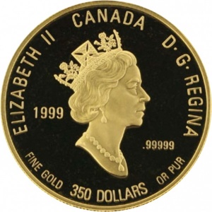 Аверс монеты Канада, 350 долларов, 1999, Орхидея циприпедиевая