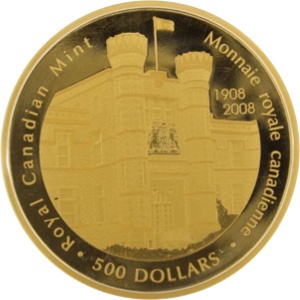 Реверс монеты Канада, 500 долларов, 2008, 100 лет королевскому канадскому монетному двору