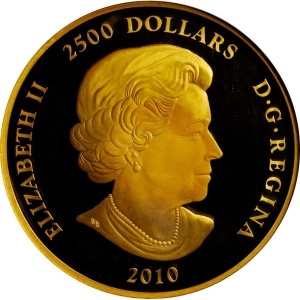 Аверс монеты Канада, 2500 долларов, 2010, 125 лет Национальному парку Банф