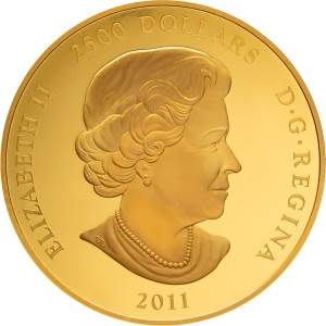 Аверс монеты Канада, 2500 долларов, 2011, 375 лет Лакроссу в Канаде