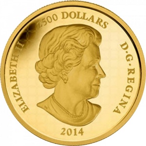Аверс монеты Канада, 2500 долларов, 2014, Белая сова