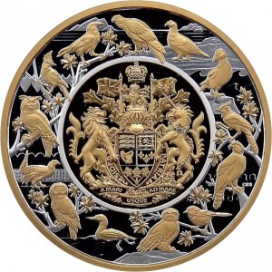 Реверс монеты Канада, 50 долларов, 2024, Геральдический пейзаж - Птицы Канады