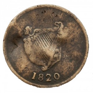 Реверс монеты Канада, ½ пенни, 1820, Бюст влево и арфа /9 струн/