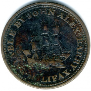 Реверс монеты Канада, ½ пенни, 1815, Галифакс /Без волос между верхними листьями/