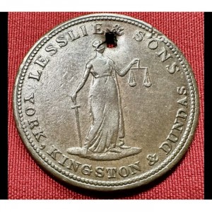 Аверс монеты Канада, ½ пенни, 1824-1828, Богиня правосудия и плуг