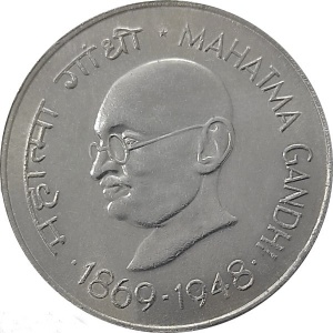 Реверс монеты Индия, 1 рупия, 1969, 100 лет со дня рождения Махатмы Ганди