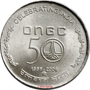 Реверс монеты Индия, 5 рупий, 2006, 50 лет Нефтегазовой Корпорации Индии /магнетик/