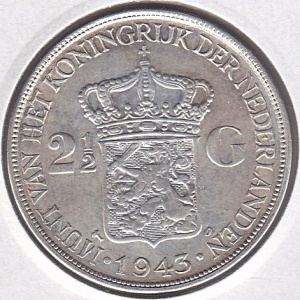 Реверс монеты Индия, 2½ гульдена, 1943