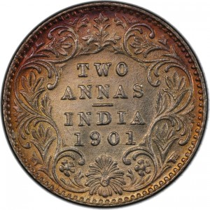 Реверс монеты Индия, 2 анны, 1877-1901