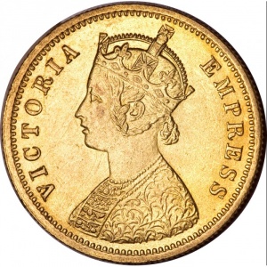 Аверс монеты Индия, 1 мухр, 1877-1891