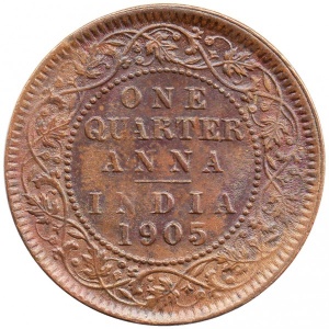 Реверс монеты Индия, ¼ анна, 1903-1906