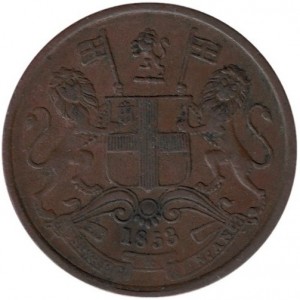 Реверс монеты Индия, ½ пайса, 1853