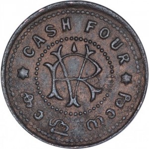 Реверс монеты Индия, 4 кэш, 1901