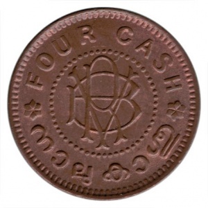 Реверс монеты Индия, 4 кэш, 1906