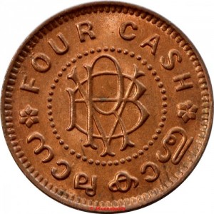 Реверс монеты Индия, 4 кэш, 1938