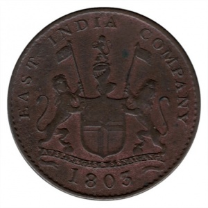 Аверс монеты Индия, 5 кэш, 1803