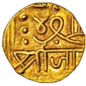 Аверс монеты Индия, ½ кори, 1571, Золото /желтый цвет/