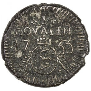 Реверс монеты Индия, 1 роялин, 1755