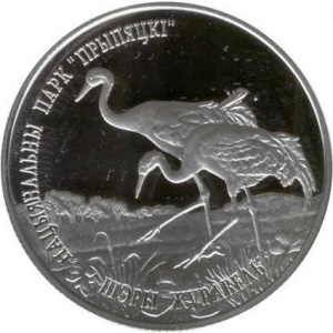 Реверс монеты Беларусь, 1 рубль, 2004, Национальный парк "Припятский" - Серый журавль