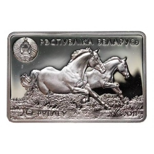 Аверс монеты Беларусь, 20 рублей, 2011, Ахалтекинская лошадь