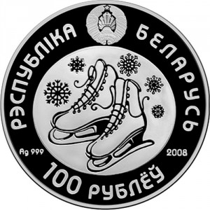 Аверс монеты Беларусь, 100 рублей, 2008, XXI зимние Олимпийские Игры, Ванкувер 2010 - Фигурное катание