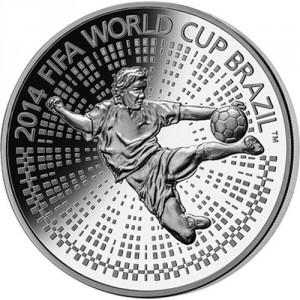 Реверс монеты Беларусь, 100 рублей, 2013, Чемпионат мира по футболу 2014 года в Бразилии