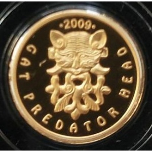 Реверс монеты Казахстан, 50 тенге, 2009, Самые маленькие золотые монеты - Кошачий хищник с оленями