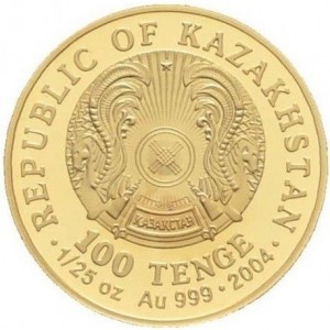 Аверс монеты Казахстан, 100 тенге, 2004, Самые маленькие золотые монеты - Марко Поло