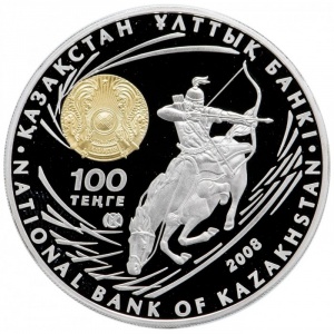 Аверс монеты Казахстан, 100 тенге, 2008, Великие полководцы - Чингисхан