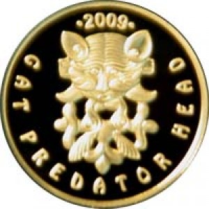 Реверс монеты Казахстан, 100 тенге, 2009, Самые маленькие золотые монеты - Кошачий хищник с оленями