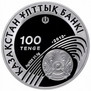 Аверс монеты Казахстан, 100 тенге, 2013, XXII зимние Олимпийские Игры, Сочи 2014 - Хоккей с шайбой