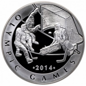 Реверс монеты Казахстан, 100 тенге, 2013, XXII зимние Олимпийские Игры, Сочи 2014 - Хоккей с шайбой
