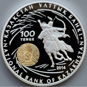 Аверс монеты Казахстан, 100 тенге, 2014, Великие полководцы - Тамерлан