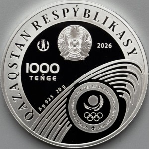 Аверс монеты Казахстан, 1000 тенге, 2026, Зимние Олимпийские игры 2026. Шорт-трек