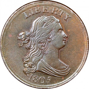 Аверс монеты США, ½ цента, 1800-1808, Пол цента с драпированным бюстом