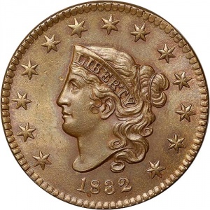 Аверс монеты США, 1 цент, 1816-1839