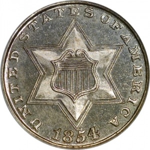 Аверс монеты США, 3 цента, 1854-1858