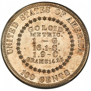 Реверс монеты США, 100 центов, 1878, Метрический доллар /100 центов/