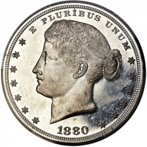 Аверс монеты США, 1 доллар, 1880, Метрический доллар /один доллар/