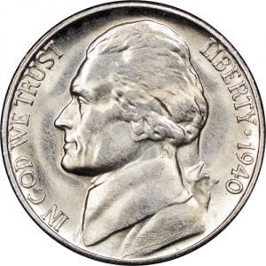 Аверс монеты США, 5 центов, 1938-1942, Джефферсон Никель