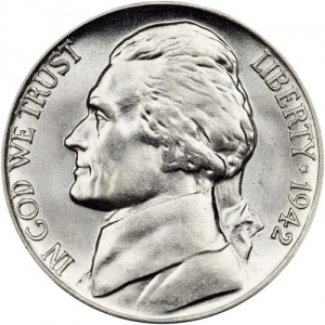Аверс монеты США, 5 центов, 1942-1945, Джефферсон Никель