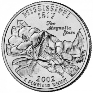 Реверс монеты США, ¼ доллара, 2002, Квотер штата Миссисипи