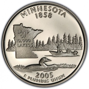 Реверс монеты США, ¼ доллара, 2005, Квотер штата Миннесота